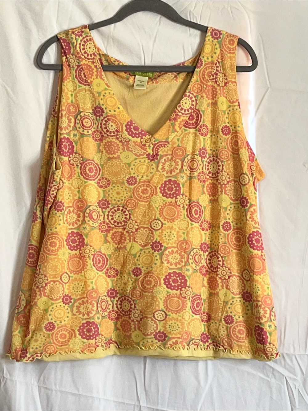 Sigrid Olsen Yellow and Pink Floral Print V-Neck Tank